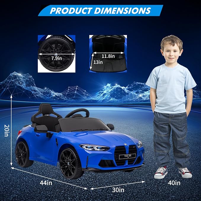 12V Ride On Car for Kids，Licensed BMW M4 Battery Powered Vehicle Car for Boys and Girls, with Remote Control,3 Speed,Led Light (Blue)
