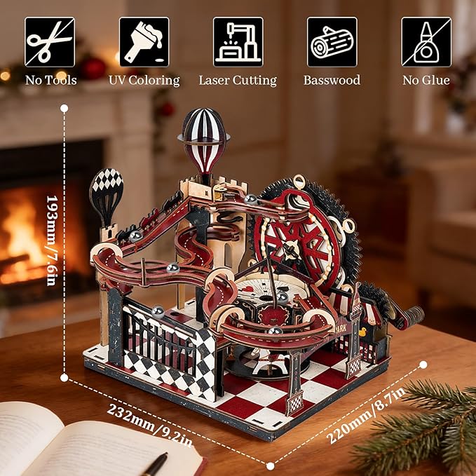 Wooden Marble Run 3D Wooden Puzzles for Adults, Mechanical Wood Marble Track - Wood Model Kits for Adults, Unique Father's Day & Graduation Gifts for Men, Dad, Teens, Desk Decor
