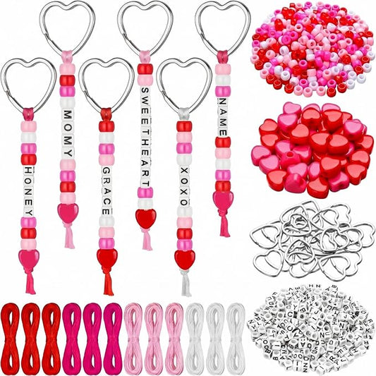 Landical 564 Pcs Mother's Day Keychain Craft DIY Heart Bead Keychain Making Kit Adjustable Letter Bead Galentine's Day Friendship Love Mom Gift Jewelry Accessories Valentine Party Favor(Sweet Color)