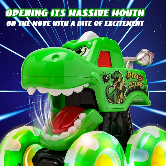 Monster Truck Toy for Kids Toddlers 1-3, Light up Wheels Dinosaur Car Toys, Baby Toy - Press and Go Dinosaur Trucks,Pull Back Vehicle Set for 2 3 4 Year Old Boy Birthday (3 Packs)