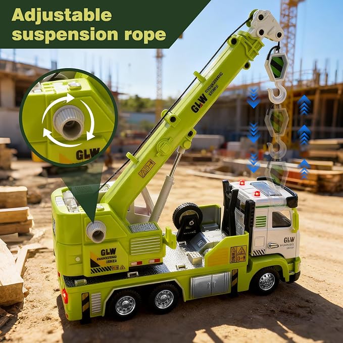 Crane Truck Toy for Boys-1:40 Simulation Model, Educational Construction Toys with Realistic Lights & Sounds, Perfect Christmas Birthday Gifts for Kid Ages 3 4 5 6 7 8 Years Old (Crane Truck)