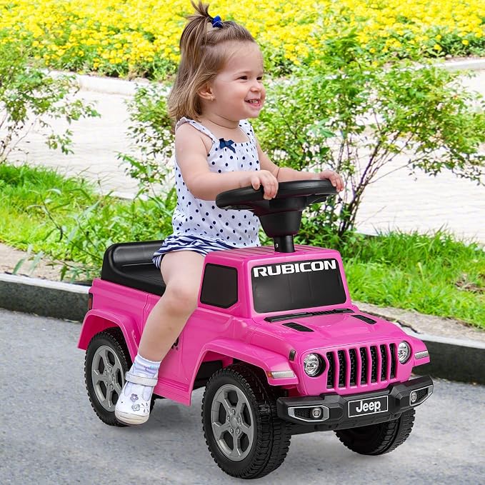 INFANS Kids Ride On Push Car, Licensed Jeep Foot-to-Floor Sliding Toddler Toy with Engine Sound, Horn, Under Seat Storage, Baby Walking Racer Gift for Boys Girls Age 1.5-3 (Pink)
