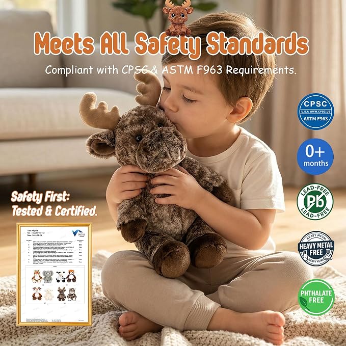 Stuffed Animal Plush Toy Soft Plushie Cuddly Reindeer Cute Plush Toy for Kids Toddlers Boys Girls Birthday Christmas Nursery Decor Party Favors