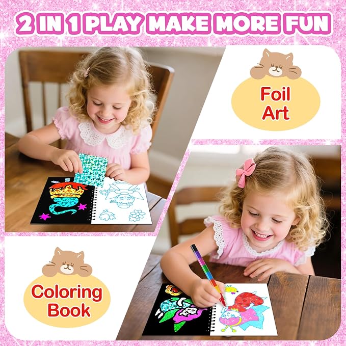 FUNNYB&G Foil Art Party Favors for Kids - 24 Pack Foil Art Crafts Kits Coloring Books, Goodie Bag Stuffers Party Favors for Kids 4-8 8-12, Bulk Birthday Classroom Prizes Girls Boys Gifts (Fairy)
