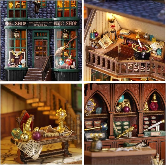 DIY Miniature House Kit, CUTEROOM Wooden Dollhouse Kit Mini House Making Kit with Furnitures, DIY Dollhouse Kit Birthday Gift (Magic Store)