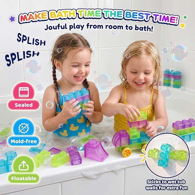 Gummy Bloc 57 PCS Soft Glow in The Dark Building Blocks for Toddlers, Dream City Glow Starter Kit, Squishy Sensory Stacking Toy with 2 Buildable Vehicles, Montessori STEM Preschool Gift for Boys Girls