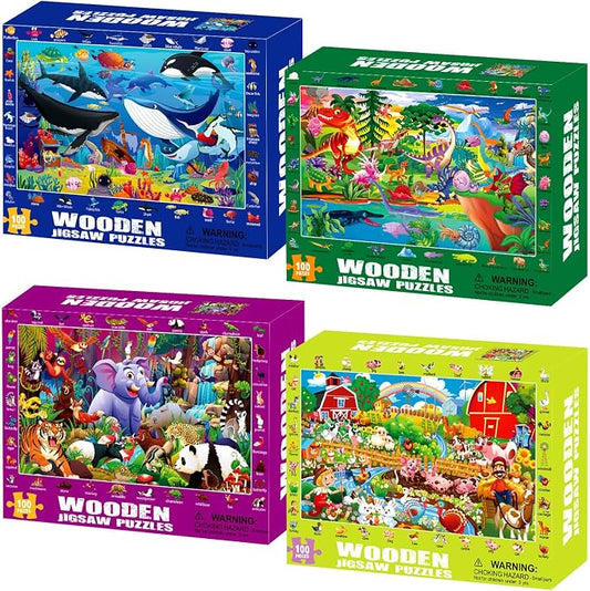 4 Packs 100 Piece Puzzles for Kids Ages 4-6 - Jigsaw Puzzles for Kids Ages 6-8 8-10 100 Piece Jigsaw Puzzle for Adults Toddler Children Learning Educational Puzzles Toys Gifts for Girls Boys