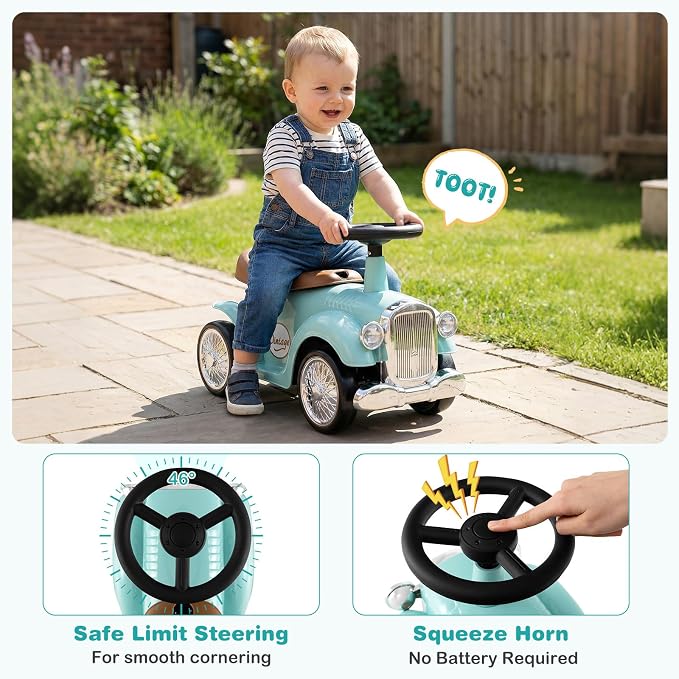 Costzon Ride On Push Car for Toddlers, Classic Kids Ride On Car Foot-to-Floor Sliding Car with Steering Wheel, Horn & Under Seat Storage, Ride On Toy for Boys Girls 18-36 Months (Green)