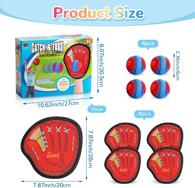 DISHIO Toss and Catch Ball Game Outdoor, Yard Games Beach Toys Pool Toddler Baseball Glove & Catch Ball Toys
