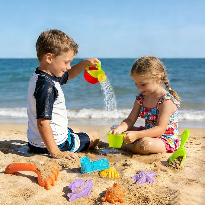 20 Pcs Sand Beach Toy Set with Large Bucket,Shovels,Rakes,Watering Can & Castle Molds - Sandcastle Building Kit for Kids Boys Girls Ages 3+, Summer Outdoor Play Accessories for Beach,Pool & Backyard