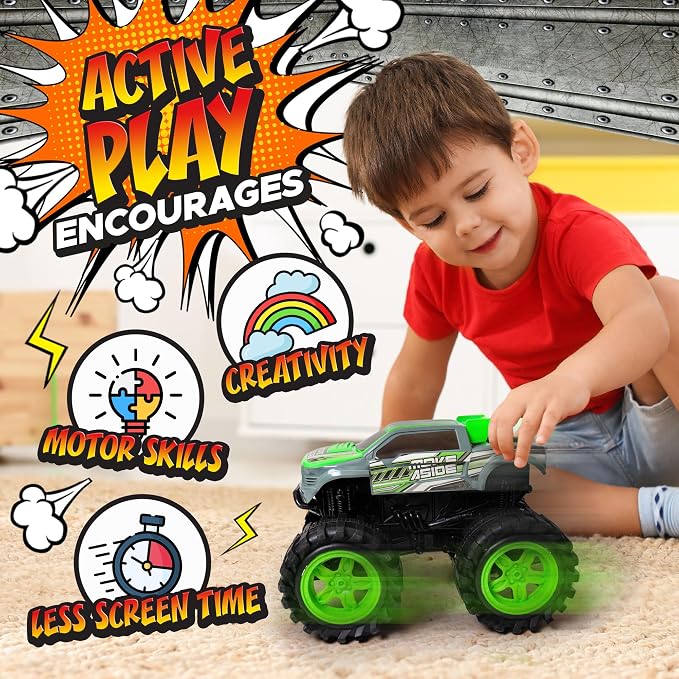 Team Power Exploding Monster Truck Toy with Explosive Crash Sounds and Lights, Smash It Up Again and Again, 8.7” Monster Truck Toys for Boys Kids Ages 3, 4-7 & Above | Toddler Toys Boy Birthday Gifts