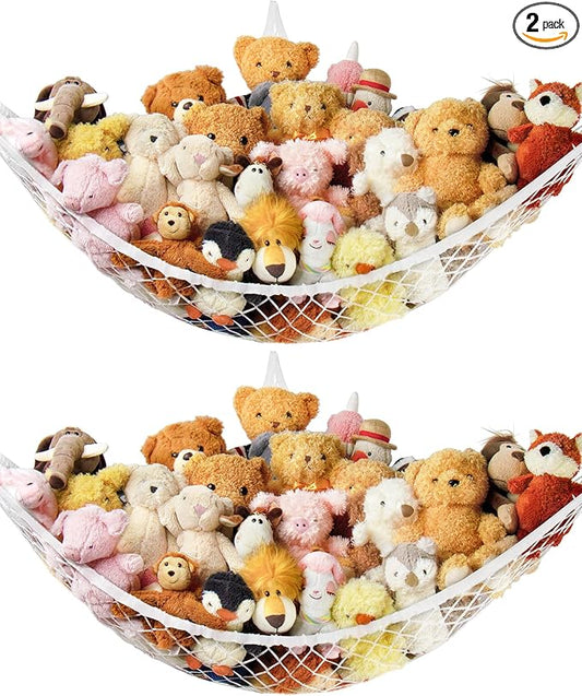 Stuffed Animal Storage Hammock Net Corner - Large Toy Hammock Net for Stuffed Animals Room Decor - Cute Stuff Animal Organizer Holder for Plush Plushie - Kids Baby Nursery Wall Bedroom Home Decor