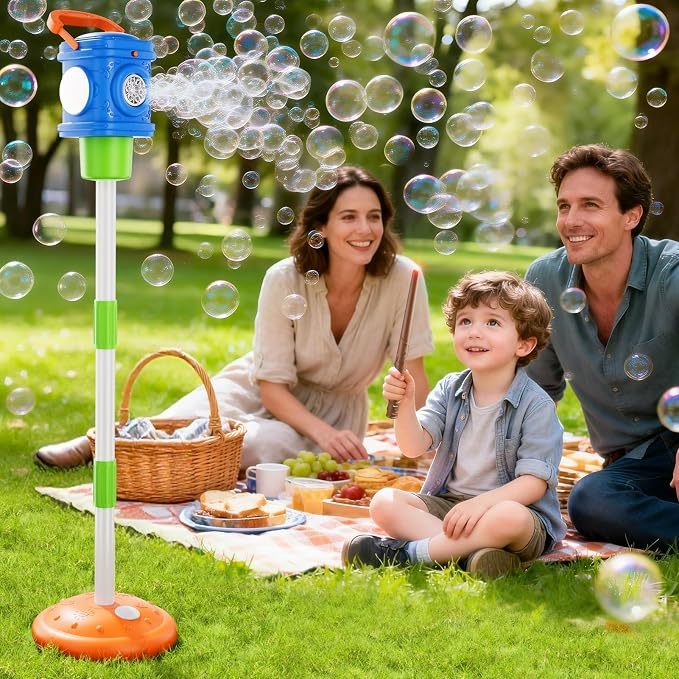 4-in-1 Street Lamp Bubble Machine for Toddlers 1-3 4-8, Bubble Toys Gifts for Kids Boys Girls, Automatic Stand Bubble Maker with R/C Wand, Adjustable Height - Outdoor/Indoor Party Favor