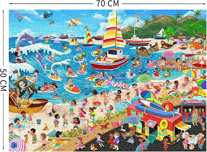 Summer Beach Puzzles for Adults 1000 Pieces, Letters on Back, Impossible Hard Difficult Challenging, Precise Interlocking Pieces, Home Wall Decoration & Ideal Gift