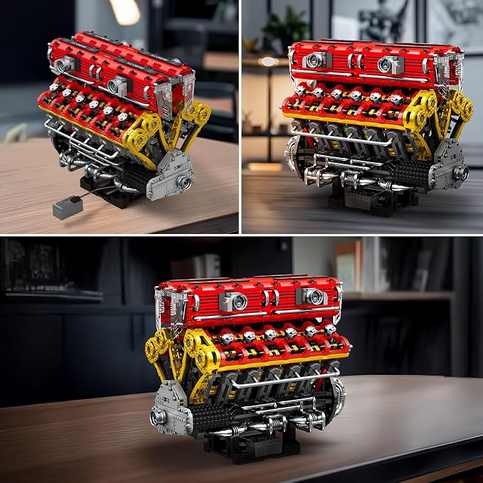 Reobrix V12 Engine Building Block Sets for Adults 33017 Sports Car Engine Model Kit Technic Electric Engine Model Kit with Motor and Battery Construction Toys Gift for Adults(4719PCS)