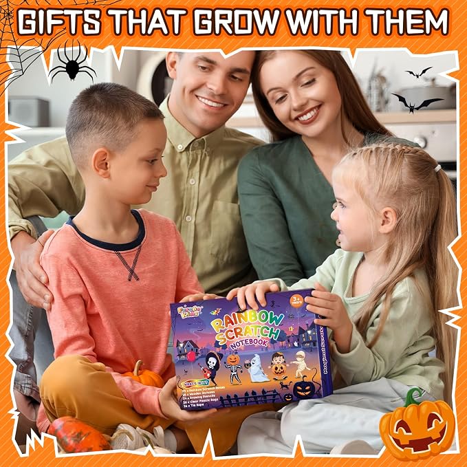 Halloween Party Favors for Kids: 24 Pack Halloween Scratch Art Notebook Students Classroom Gifts Bulk for Girls Boys Goodie Bags Stuffers, Return Gifts for Birthday Party Favors Bulk