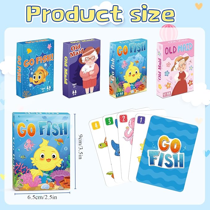 Kids Card Games,Go Fish,Old Maid Card Game,Go Fish Card Games for Kids Ages 4-8,Fun Classic Kid Toddlers Games for Family Game Night Party Travel Preschool Classroom,Stocking Stuffers Gifts,4 Decks