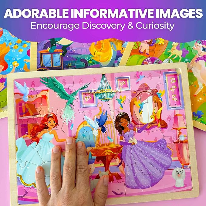 QUOKKA 4SET Puzzles for Kids Ages 4-6 - 24 Pcs Wooden Toddler Puzzles Ages 3-5 - Mermaids, Princesses, Unicorns Learning Games for Boys and Girls 4-8 Year Olds