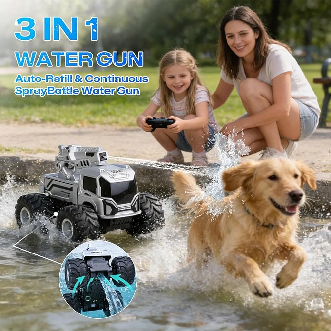 1:18 Remote Control Car, Amphibious RC Monster Truck for Kids, 4WD Waterproof RC Stunt Car, 2.4GHz All Terrain Off-Road Vehicle with 2 Rechargeable Batteries, Toy Gift for Boys Girls Aged 6-12