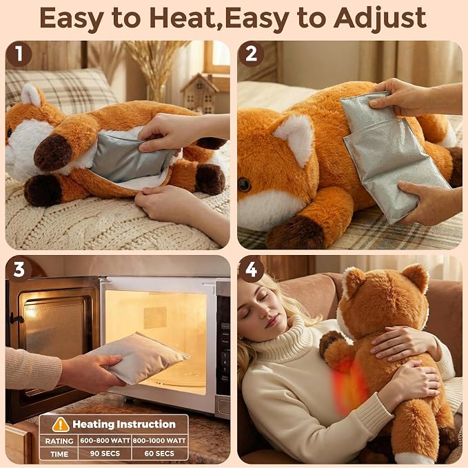 Mewaii Weighted Stuffed Animals for Adults & Kids, 2-5 lbs - 23" Heatable Coolable Fox Plush, Microwavable Adjustable Removable Inner Pad, Realistic Hug Comfort Gift (Red)