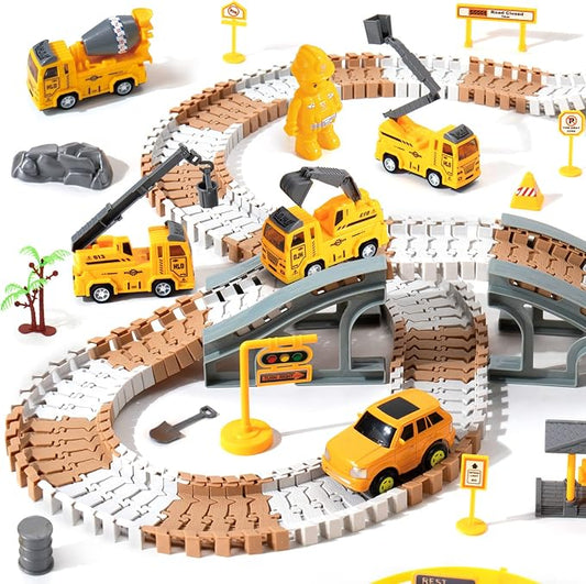 𝗫𝗔𝗪𝗔𝗖𝗔𝗛 Toy Construction Race Track Set for 3 4 5 Year Old Boys, 191 PCS Construction Car Track Playset for Kids 3-6 Years, Engineering Truck Toys DIY Track for 3 Years Old Boys Girls Gifts