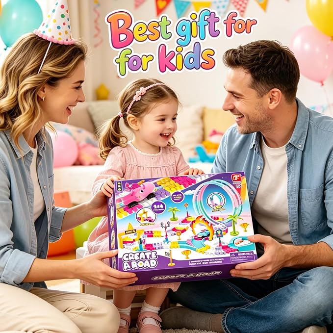 Unicorn Toys Car Race Tracks for Kids, 360° Flexible DIY Magic Racing Monster Tracks Toy with 3 Vehicle, Toddler Toys Birthday Gifts for 3 4 5 6 7 Year Old Girl