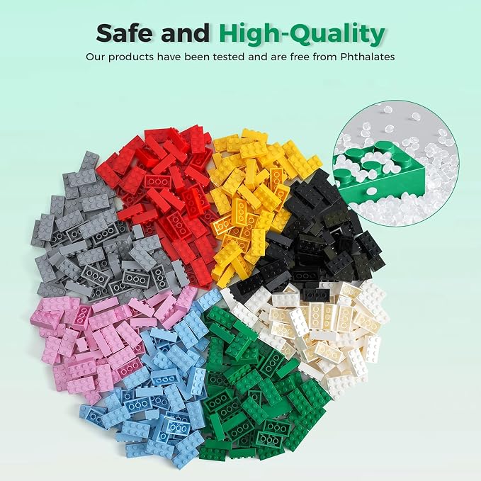 HUIZDQ 2x4 Bricks 500 Piece Classic Building Bricks and 1 Gray Baseplate, 2x4 Bricks Bulk Creative Building Toys, Blocks Bulk for Kids Ages 6+, 8 Colors