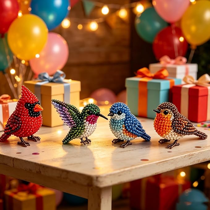 CJNEJGT Kid Friendly 3D Beaded Animal DIY Kit, Stress Relief Leisure DIY Bead Toy Set, Beginner Bead Embroidery Craft Gift with Step-by-Step Instructions (4PC Bird)