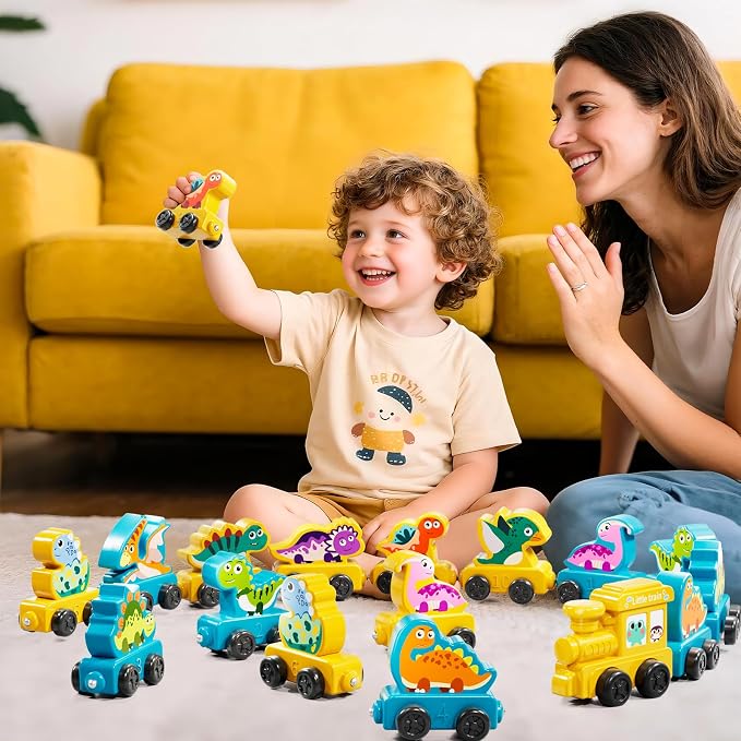 JUKUDAHU Magnetism Toys Dinosaur Train Set for Toddlers 1 2 3 4 Years Old - Dinosaur Toys for Kids, Color Sorting Toy, Preschool Educational Learning Activities, Birthday Gifts for Boys Girls 1-3, 2-4