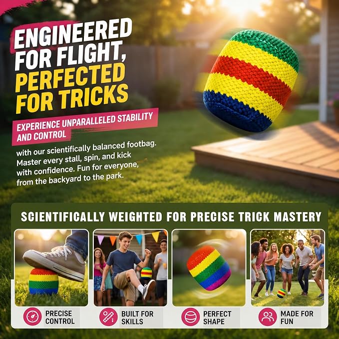 2026 New Upgraded Footbag, Colorful Footbag for Adults, Beginners, Durable Juggling Balls for Style Games, Tricks, Outdoor Games, Portable Kick Balls 6 Packs