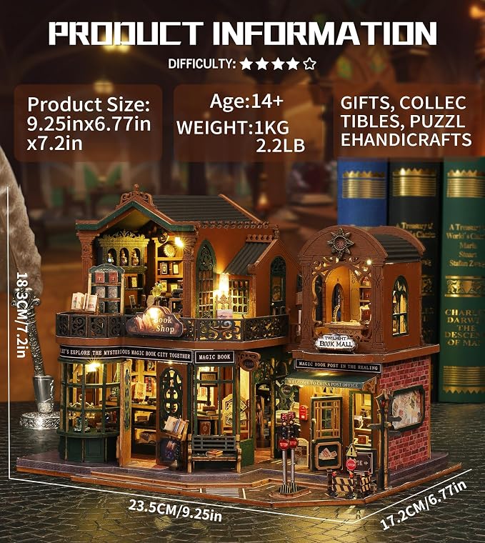 Spilay DIY Miniature House Kit for Adults, Miniature Dollhouse Kit | With Music Box & Dust Cover, Wooden Craft Building Set for Bookshelf Decor, Home Display & Creative Gifts for DIY Lovers