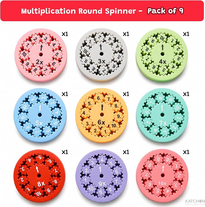 KatchOn, 9 Pcs Math Fidget Spinners, Multiplication & Division Learning Toys for Kids, Hands-On Math Manipulatives Games for 3rd 4th Grade Classroom Must Haves, Treasure Box Toys for Classroom