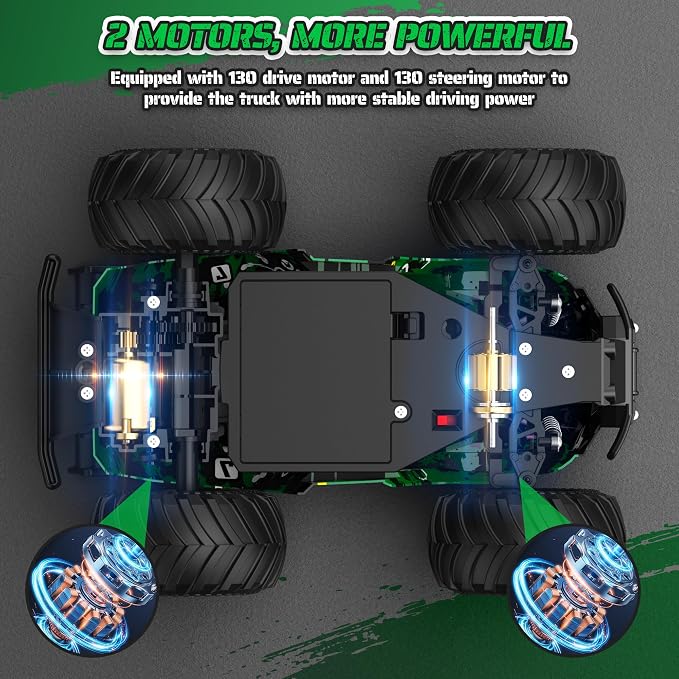 Remote Control Car, All-Terrain Remote Control Truck for Boys 8-12, Headlight, Dual Motors, 1:20, 10KM/H, 2.4GHZ, Speed-Friendly, Sturdy, Rechargeable RC Cars for Beginner, Kids 6+(Green)