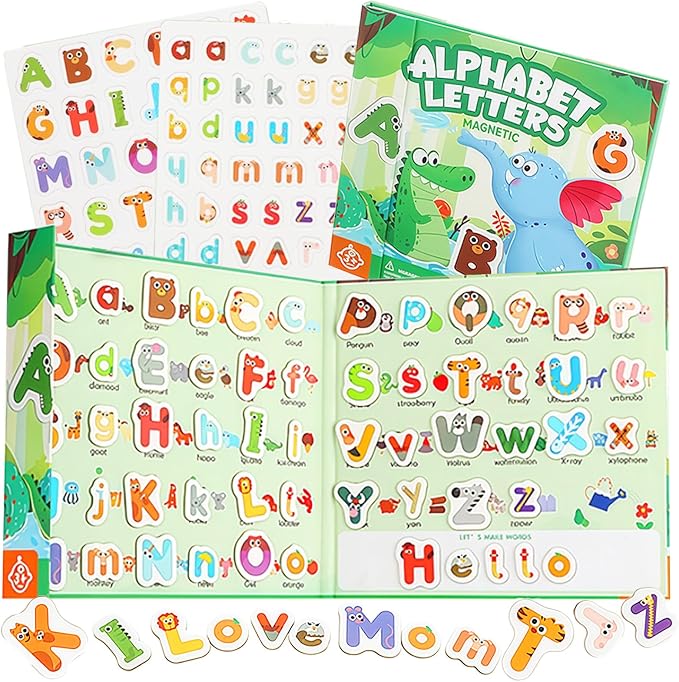 Upgrade Magnetic Letters Book for Kids, 78 PCS Magnetic Alphabet Letters, Uppercase & Lowercase ABC Magnets for Toddlers 1-3 Learning, Preschool Classroom Must Haves