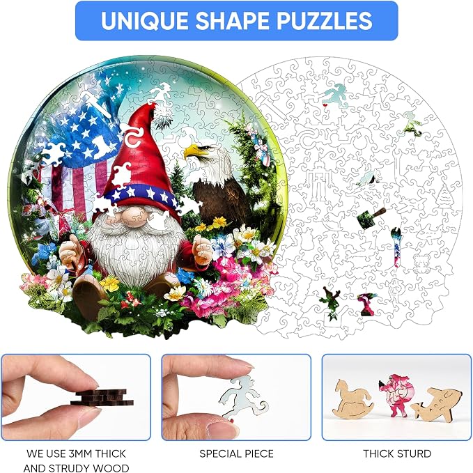 MEATRN Puzzles for Adults - Gnome, Eagle, Flag & Floral Design Inside Crystal Ball, Fun Educational Wooden Jigsaw Puzzle, Premium Collectible Art Gift for Students, 206 Pcs, 11x11.2 in