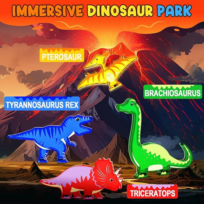 Coodoo Dinosaur Toys Magnetic Tiles - Magnet Building Blocks for Toddler Kids Toys STEM Sensory Outdoor Toy for 3+ Year Old Boys and Girls, Dinosaur World Creative Games Kids