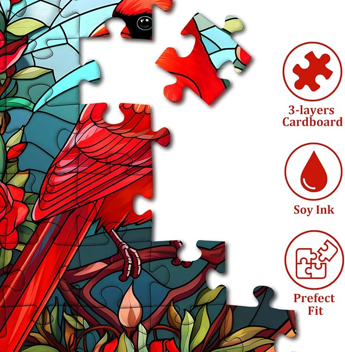Stained Glass Puzzle Bird Puzzles for Adults 1000 Pieces, Round Cardinal Bird Flower Puzzle, Impossible Hard Challenging Puzzles for Adults, Colorful Stained Glass Jigsaw Puzzle as Wall Art Decor