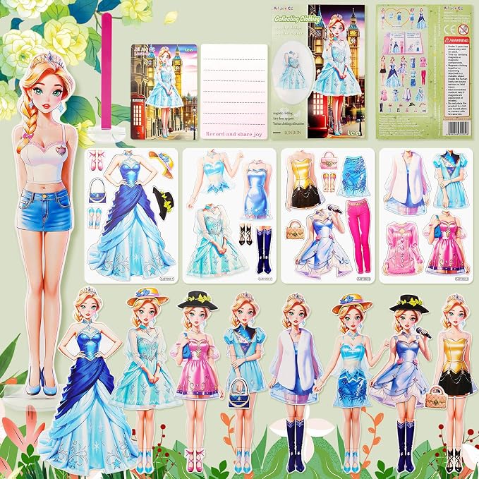 PainZieteg Magnetic Dress Up Dolls, Magnetic Princess Dress Up Paper Dolls, Magnetic Dress Up Dolls for Girls Ages 4-10 Learning Created Imagine Set Birthday Gift (Lea)