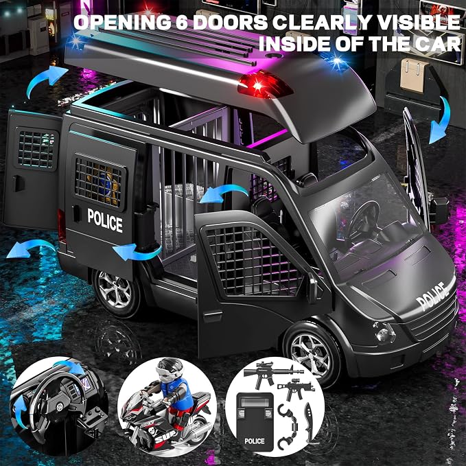 Police Car Toy Truck for Kids 3 4 5-8, Large Toy Cars with Lights & Sounds, Emergency Vehicle Toddler Toys, Law Enforcement Role Playset, Play & Learn Toddler Toys Ages 3 4 5 6 7 8 9 10 11 12