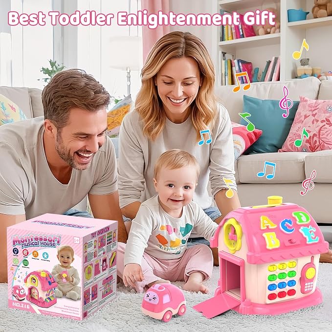Toys for 1 Year Old Girl Gifts, 12-in-1 Bilingual Musical Learning House | Bilingual Early Learning 12-in-1 Montessori Activities for Musical Sensory Development, 1st First Birthday Gift for Baby Girl