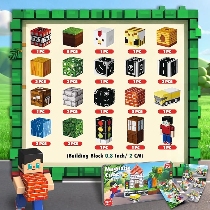 45 Pcs Travel Magnetic Blocks -Mini Magnetic Building Blocks for Kids Ages 4-8, Magnet Cubes Stacking Toys with Portable Metal Box, Birthday Gift for 3+ Year Old Boys Girls