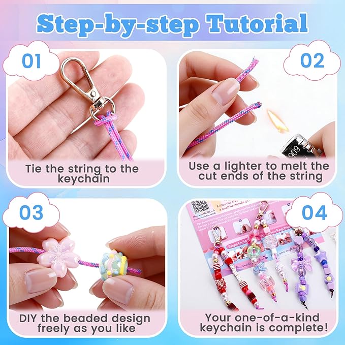 TOHONGADON 1227 PCS Beaded Keychain Making Kit for Women, DIY Bag Charm Kits, with Assorted Acrylic Star Heart Flower Letter Beads, Colorful Bead Keychain Kit