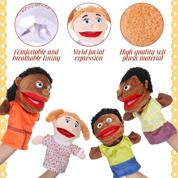 Shappy 12 Pcs Family Hand Puppets 12 Inch Grandparents, Mom & Dad, Brother & Sister, Son Daughter Plush Hand Puppet Toys Role-Play Toy Gifts for Christmas Kids Storytelling School Teaching
