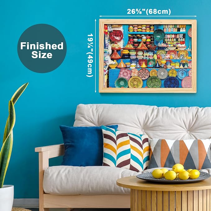 BenBen 1000 Piece Jigsaw Puzzle for Adults, Moroccan Pottery, Jigsaw Puzzle with Letters or Patterns on Back, Challenging Puzzle for Game Night