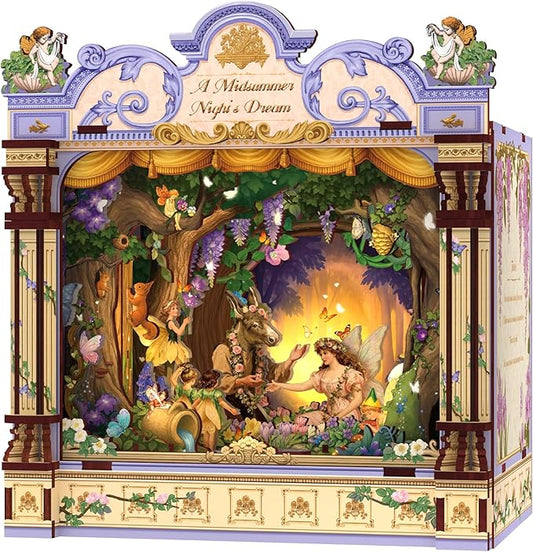 CUTEBEE DIY Miniature House Kit, 3D Wooden Puzzle for Adults, Book Nook Shelf Insert, Shakespeare Literary Gift, Enchanted Forest Miniature Theater Desktop Decor (A Midsummer Night's Dream)