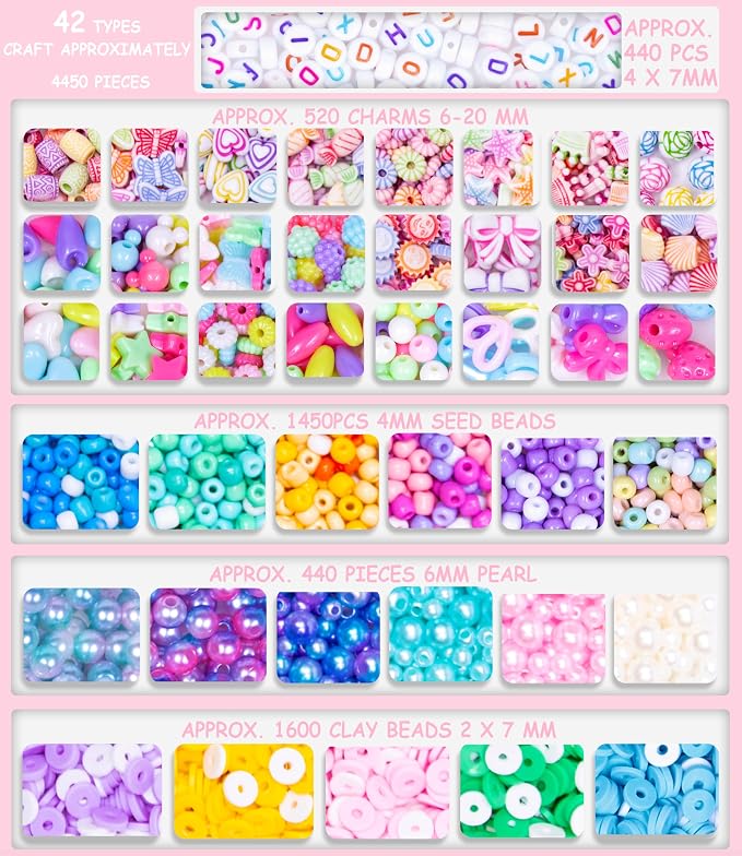 MiuCo Bracelet Making Kit for Girls - Cute Beads for Jewelry Making Kit with Charms Can Make Approx. 35+ Bracelets and Necklaces - Arts and Crafts Birthday Gifts for Kids Girls Ages 5 6 7 8-2 Box