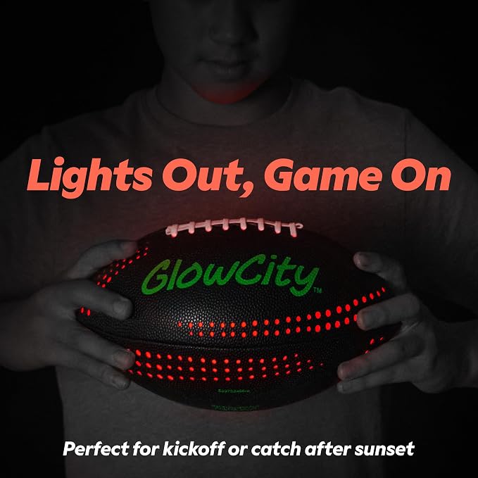 GlowCity Glow in The Dark Football - Size 3/6 Light Up Ball Gifts for Kids, Junior & Teens - Bright Football for Night Outdoor Games - Sports Birthday Gift Ideas for Boys Ages 6 7 8 9 10 11 12 13 14