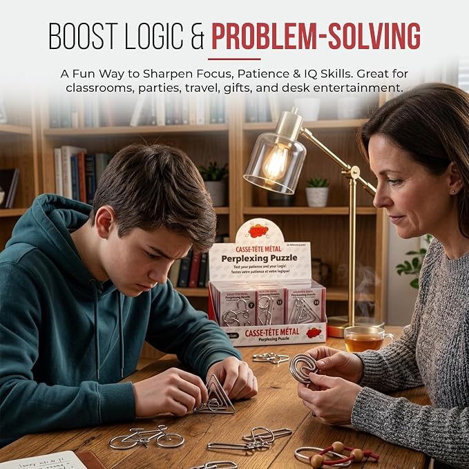Metal Puzzles Brain Teaser, 24pcs Metal Wire Puzzles for Adults Kids Teenagers, Classical Mini Mind Ring Puzzle Set, Educational IQ Unlock Interlocking Toy Lock Puzzle Gift Set