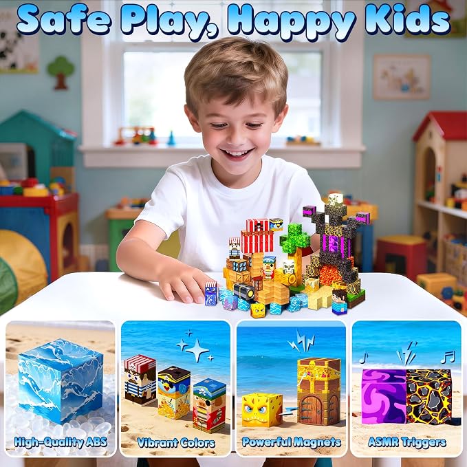 208PCS Magnetic Blocks, Magnetic Building Blocks, Magnetic Cubes for Kids 4-8, Sensory Toy for STEM Constructions Magnetic Blocks for Boys Girls Age 3+, Holiday Birthday Gifts