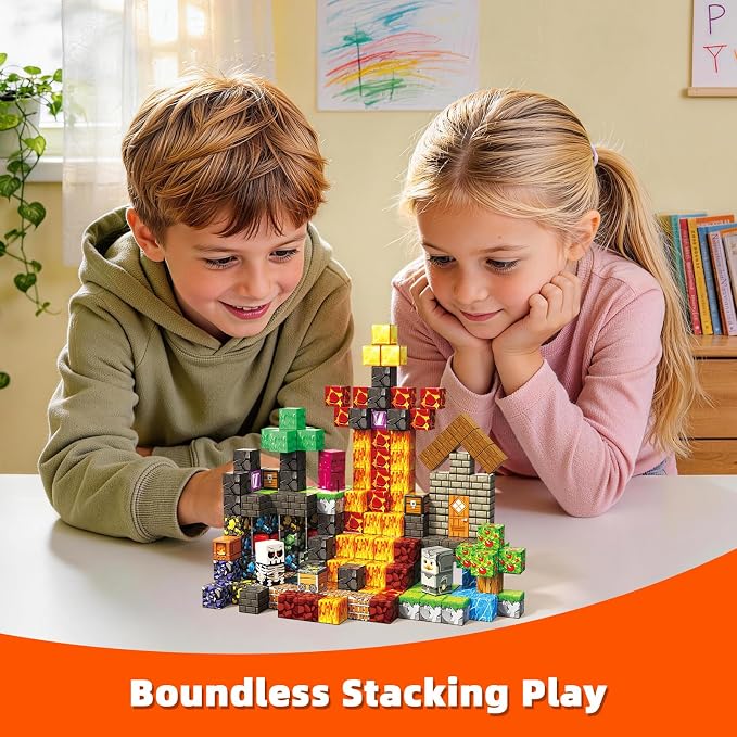 200PCS Magnetic Blocks, Magnetic Building Cube Set for Kids Ages 3+, Constructions STEM Stacking Tiles Toy Building Birthday Gifts for Boys Girls